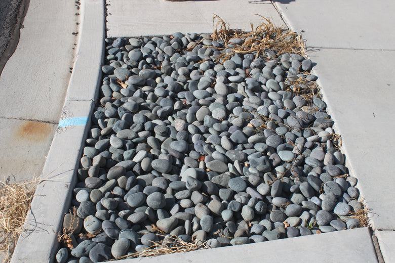 Mexican Beach Pebbles installed without weed fabric