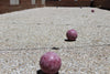 Bocce ball court with balls